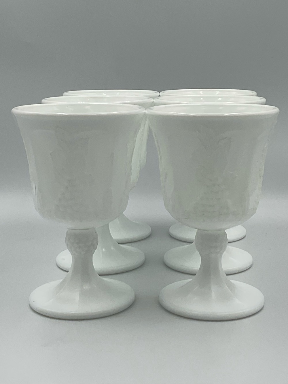 Vintage Indiana Glass Colony Harvest Grape Milk Glass Goblets-Set of 6